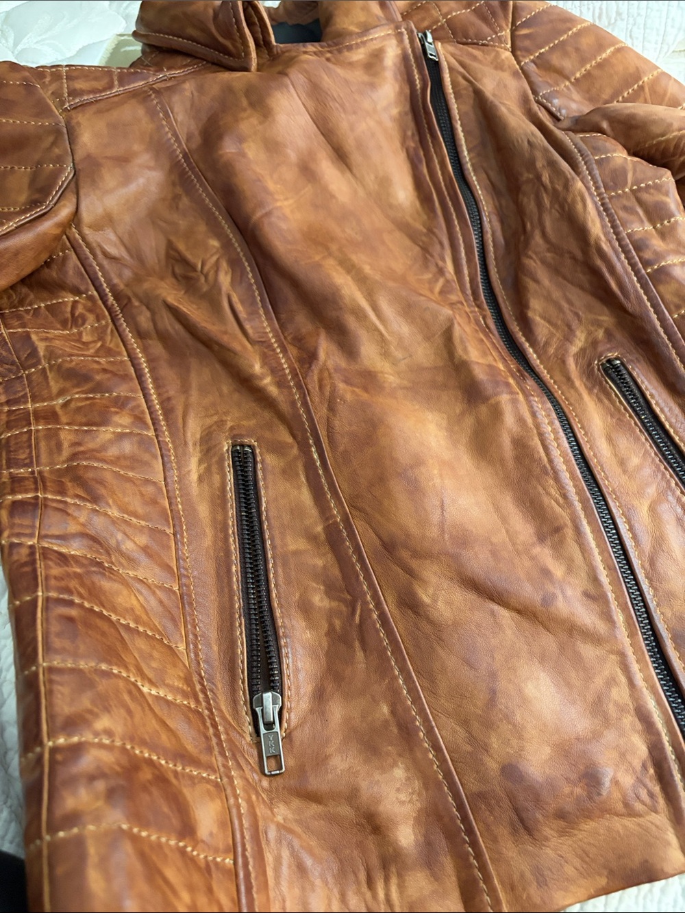 Scully Distressed Leather Moto Jacket - Cognac Brown - Picture 7 of 7